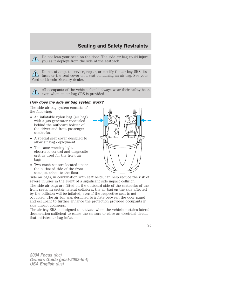 Seating and safety restraints | FORD 2004 Focus v.2 User Manual | Page 95 / 232