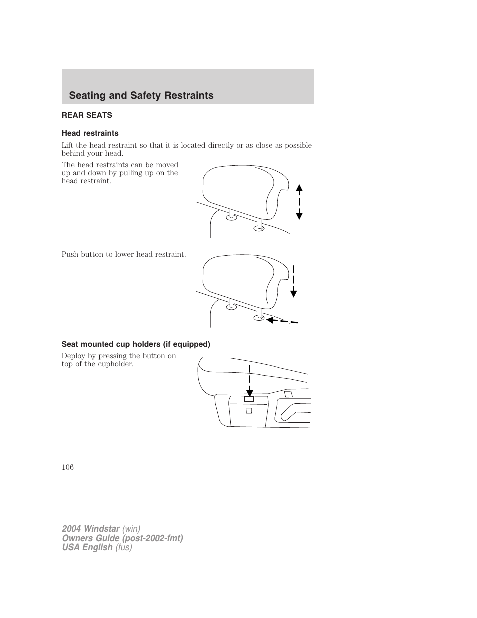 Seating and safety restraints | FORD 2004 Freestar v.1 User Manual | Page 106 / 280