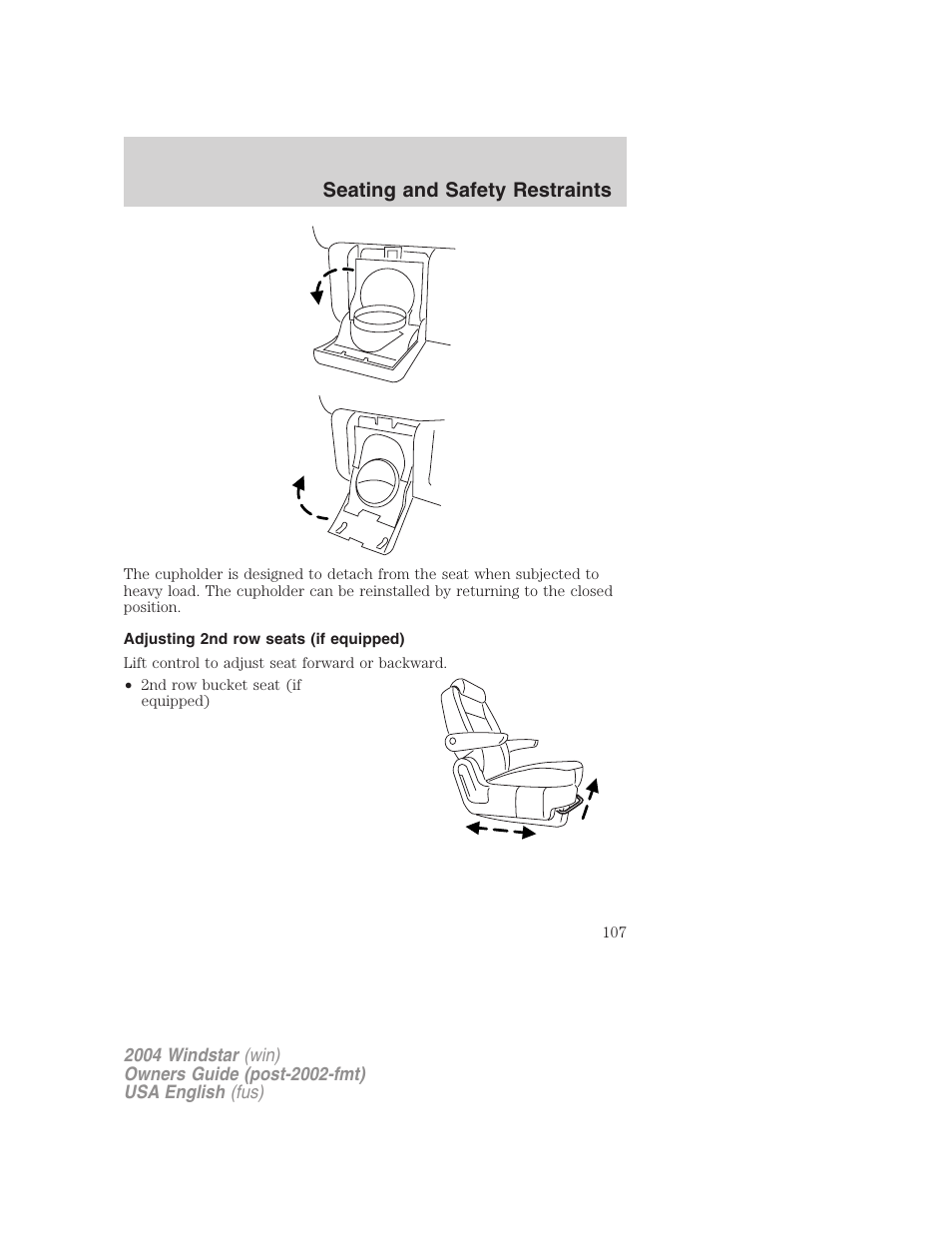 Seating and safety restraints | FORD 2004 Freestar v.1 User Manual | Page 107 / 280