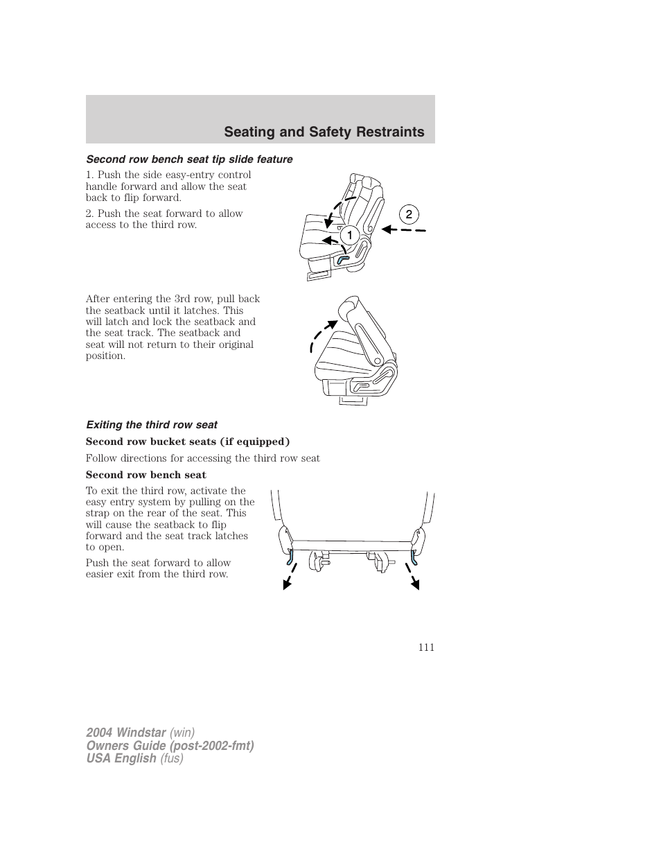 Seating and safety restraints | FORD 2004 Freestar v.1 User Manual | Page 111 / 280