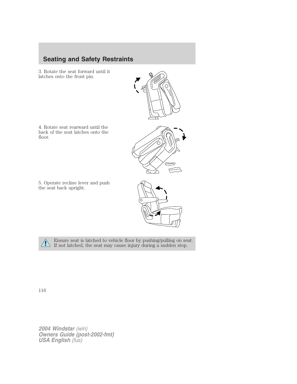Seating and safety restraints | FORD 2004 Freestar v.1 User Manual | Page 116 / 280