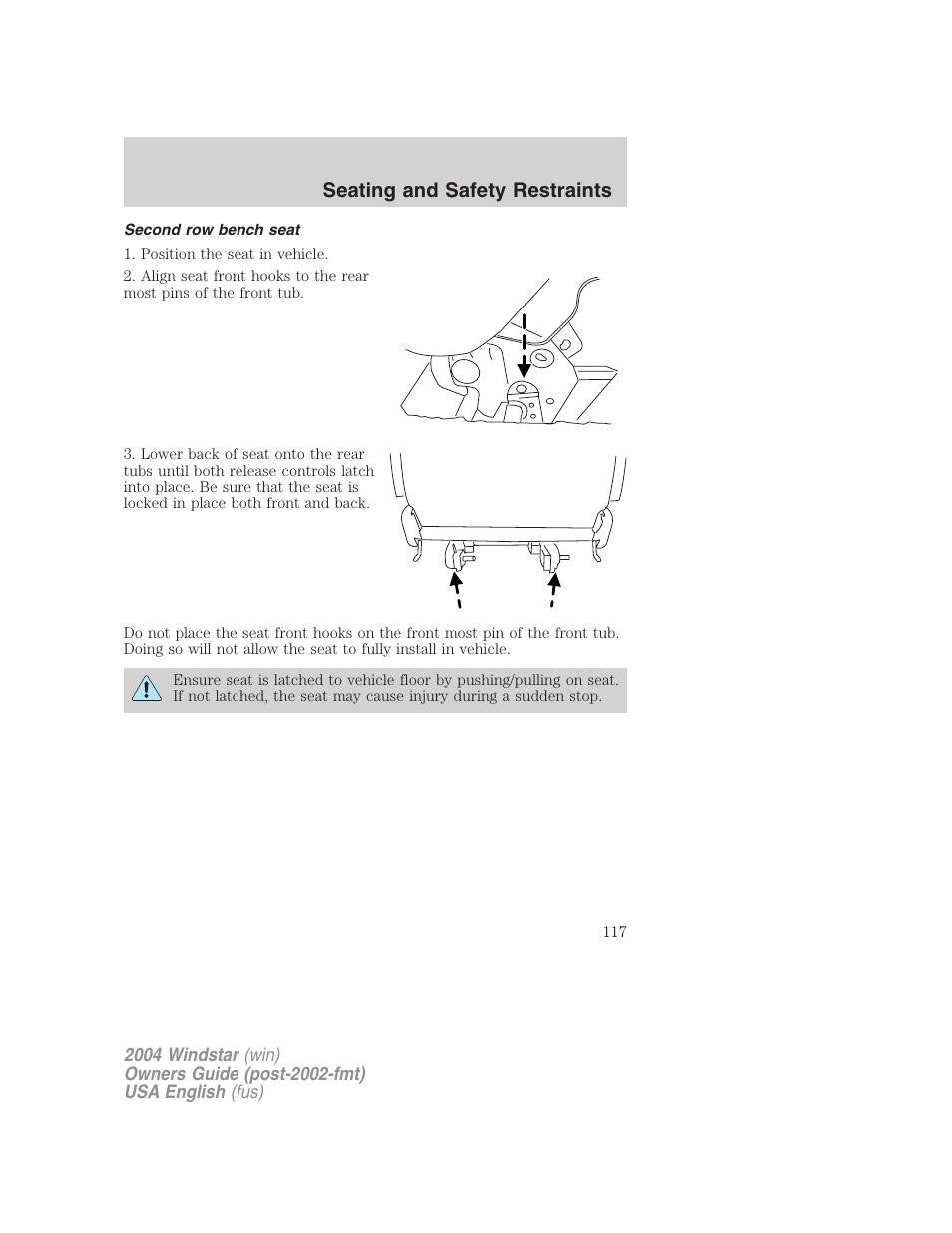 Seating and safety restraints | FORD 2004 Freestar v.1 User Manual | Page 117 / 280