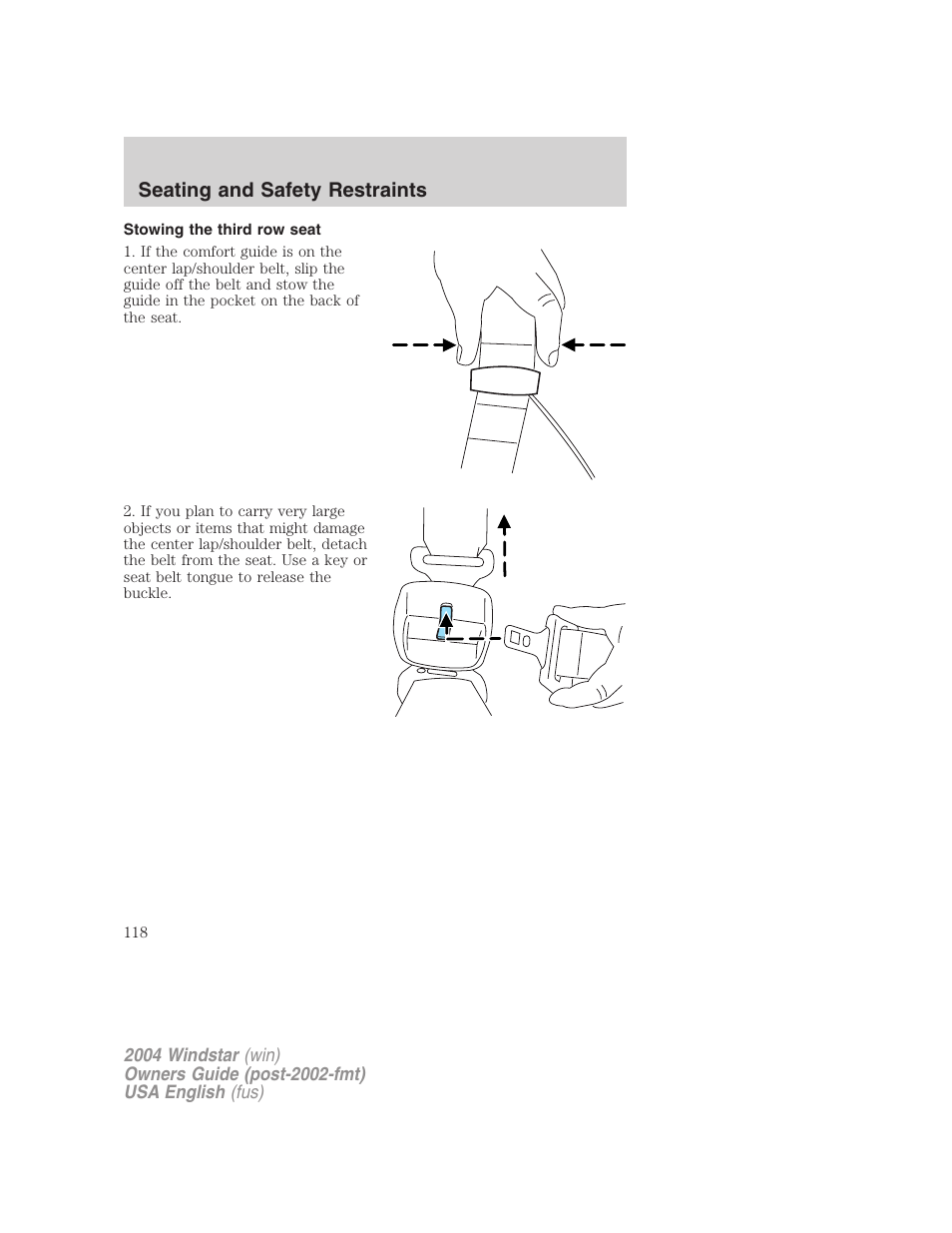 Seating and safety restraints | FORD 2004 Freestar v.1 User Manual | Page 118 / 280