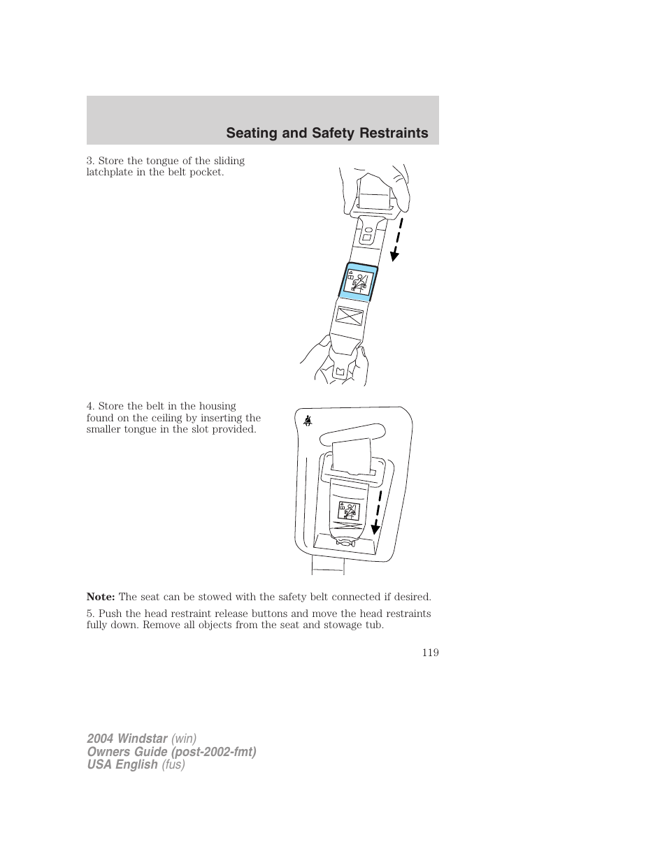 Seating and safety restraints | FORD 2004 Freestar v.1 User Manual | Page 119 / 280