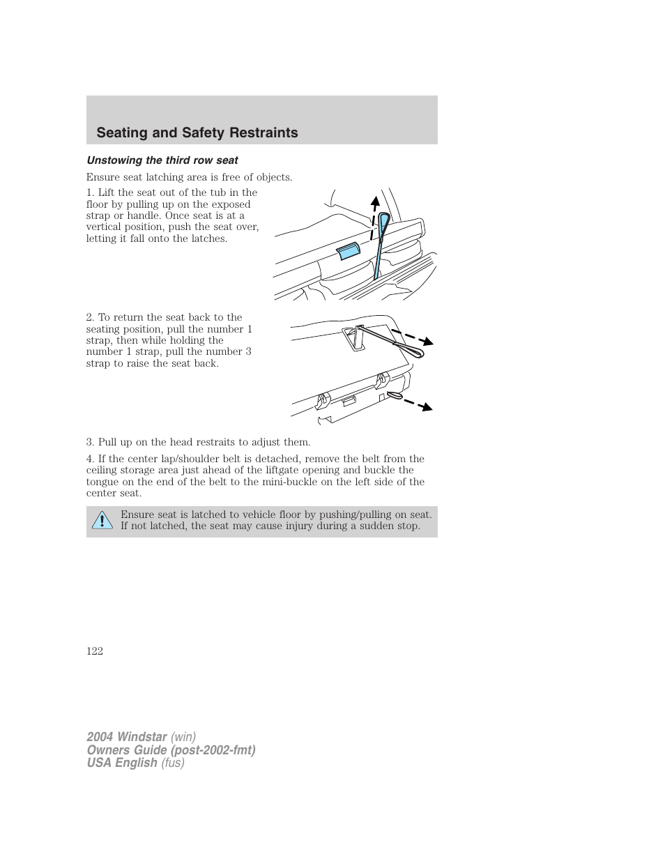 Seating and safety restraints | FORD 2004 Freestar v.1 User Manual | Page 122 / 280