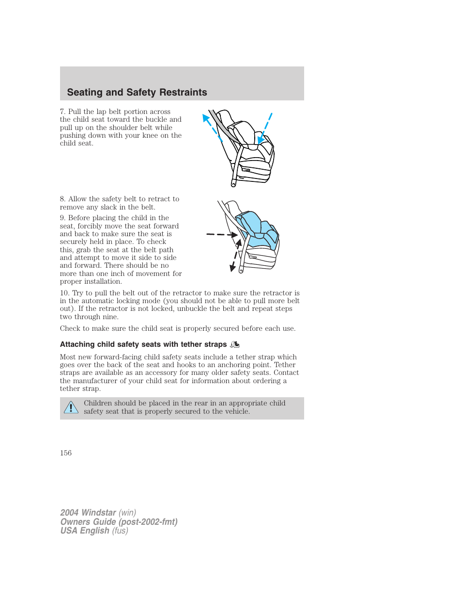 Seating and safety restraints | FORD 2004 Freestar v.1 User Manual | Page 156 / 280