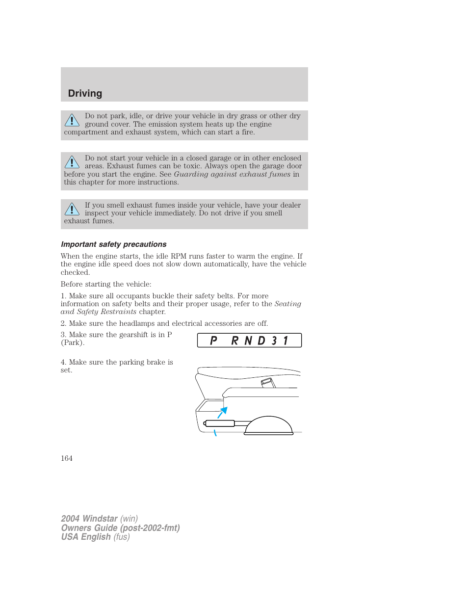 Driving | FORD 2004 Freestar v.1 User Manual | Page 164 / 280
