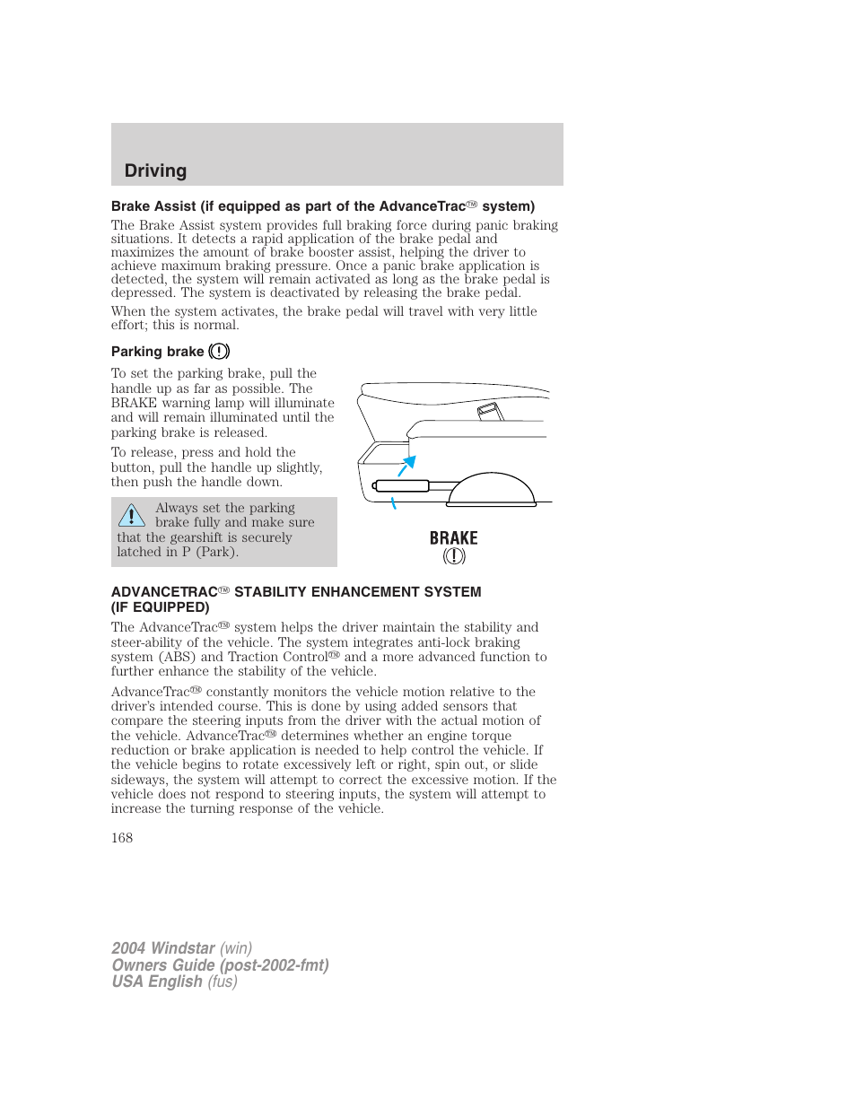 Driving | FORD 2004 Freestar v.1 User Manual | Page 168 / 280