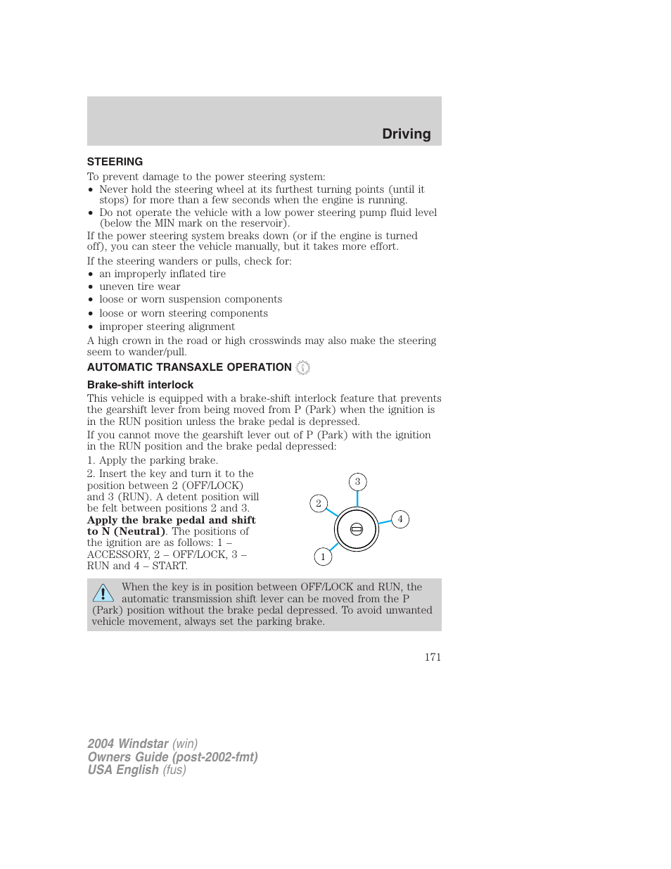 Driving | FORD 2004 Freestar v.1 User Manual | Page 171 / 280