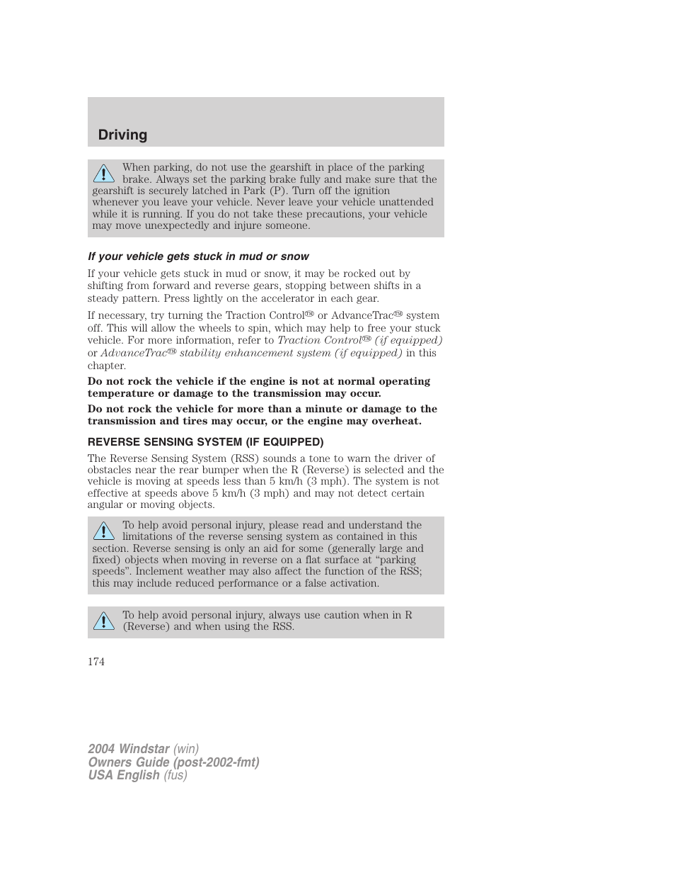 Driving | FORD 2004 Freestar v.1 User Manual | Page 174 / 280