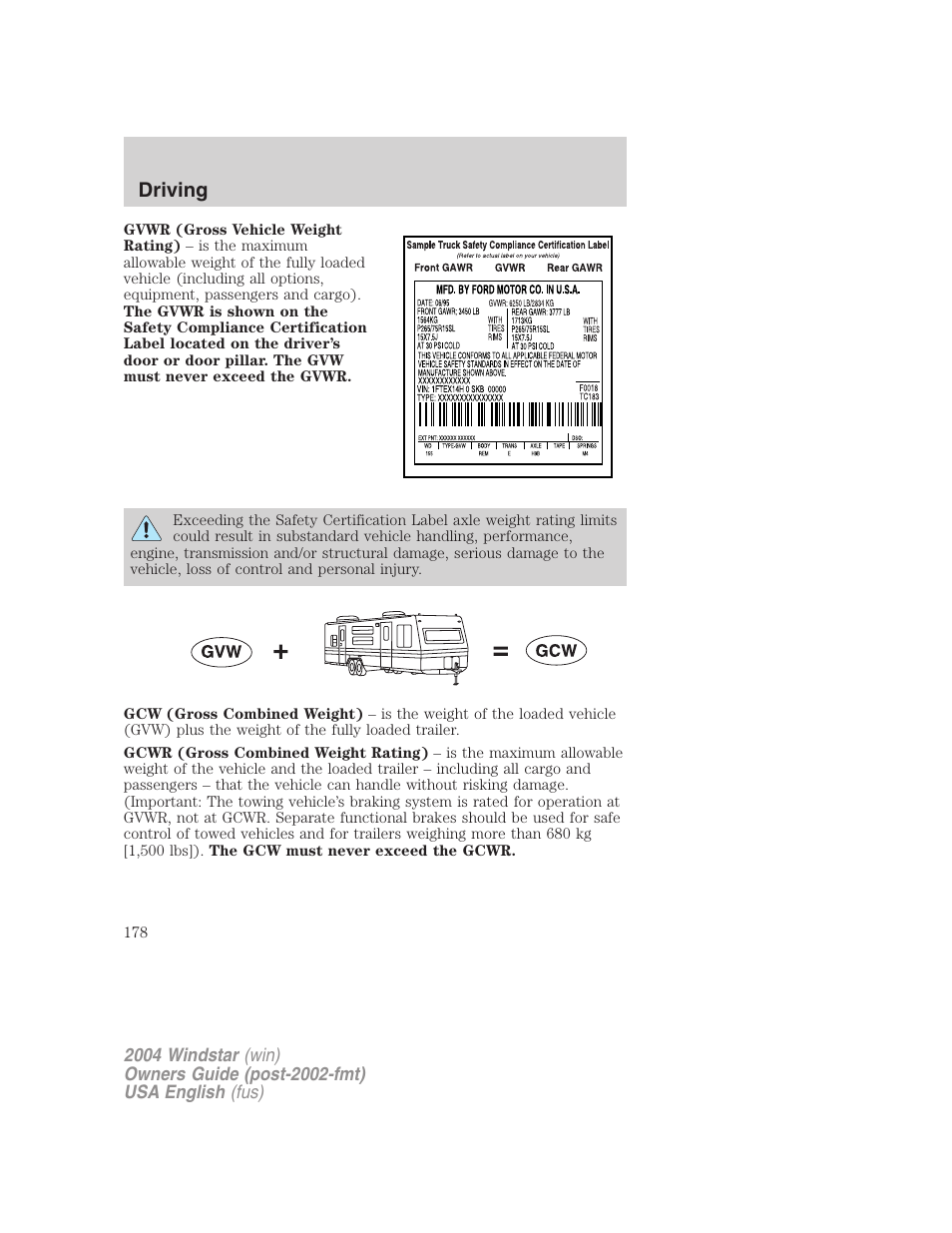 Driving | FORD 2004 Freestar v.1 User Manual | Page 178 / 280