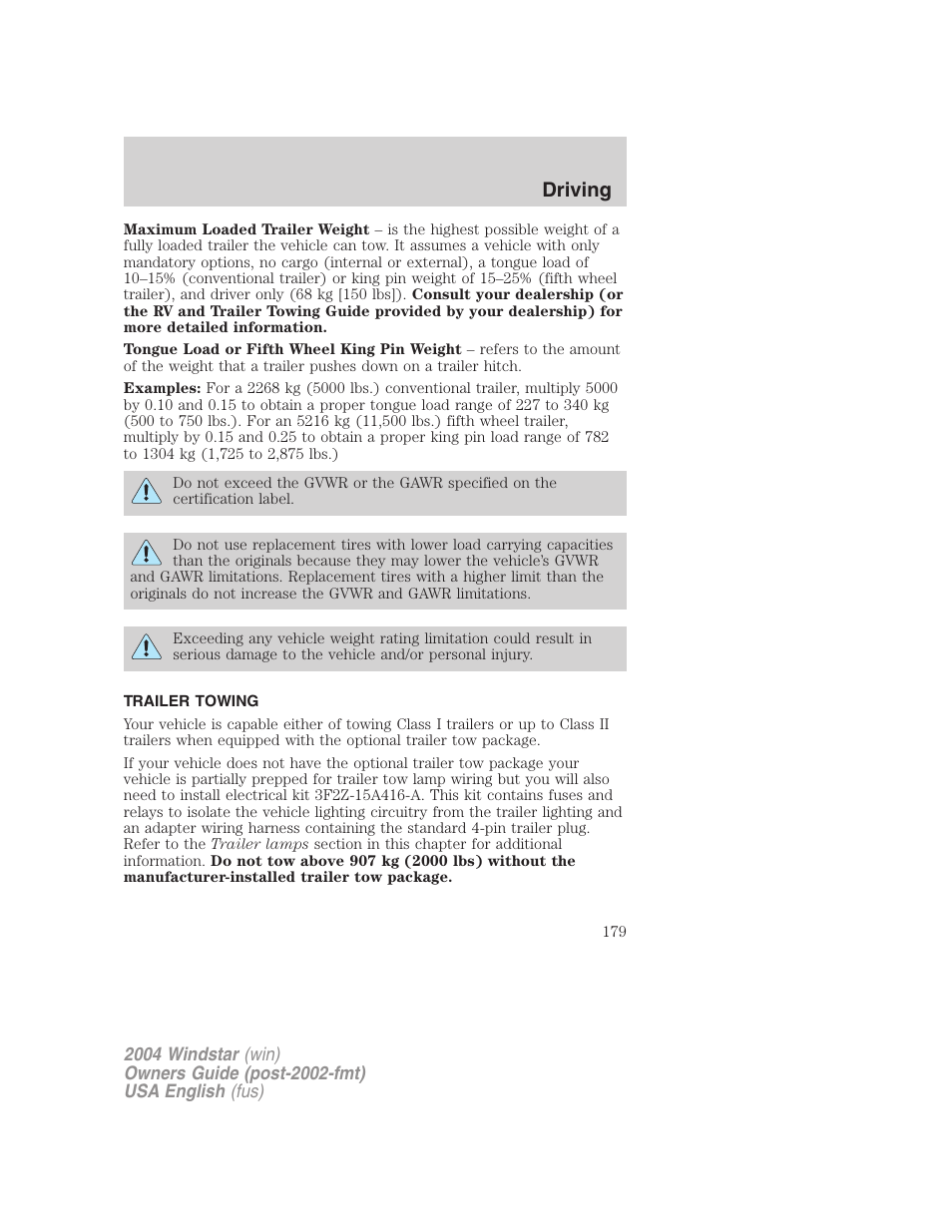 Driving | FORD 2004 Freestar v.1 User Manual | Page 179 / 280