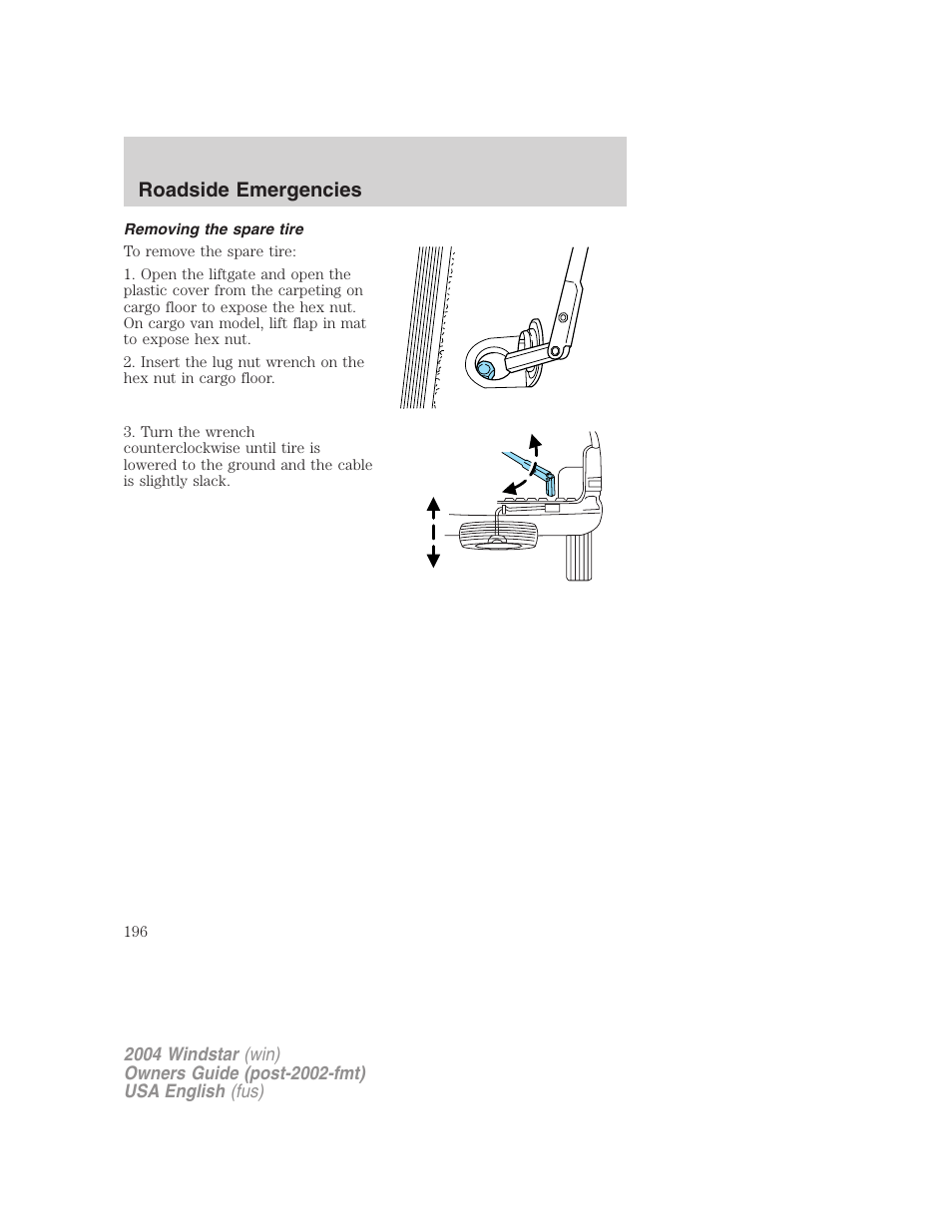 Roadside emergencies | FORD 2004 Freestar v.1 User Manual | Page 196 / 280