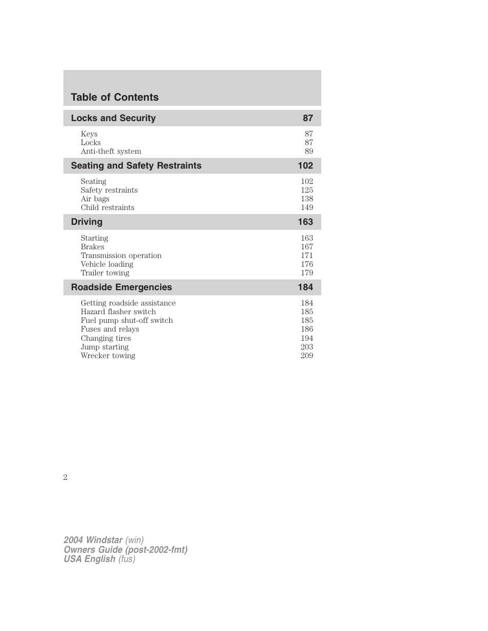FORD 2004 Freestar v.1 User Manual | Page 2 / 280