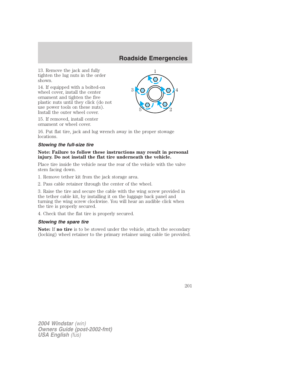 Roadside emergencies | FORD 2004 Freestar v.1 User Manual | Page 201 / 280
