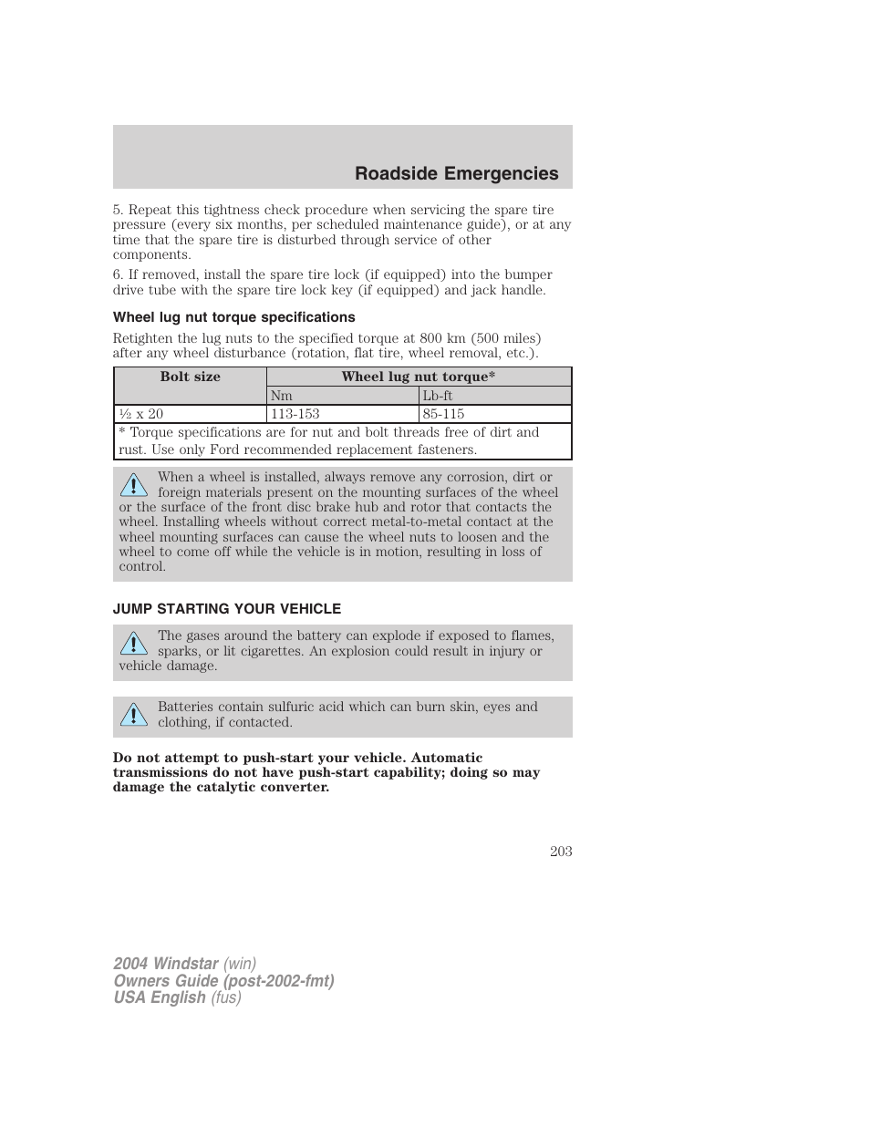 Roadside emergencies | FORD 2004 Freestar v.1 User Manual | Page 203 / 280