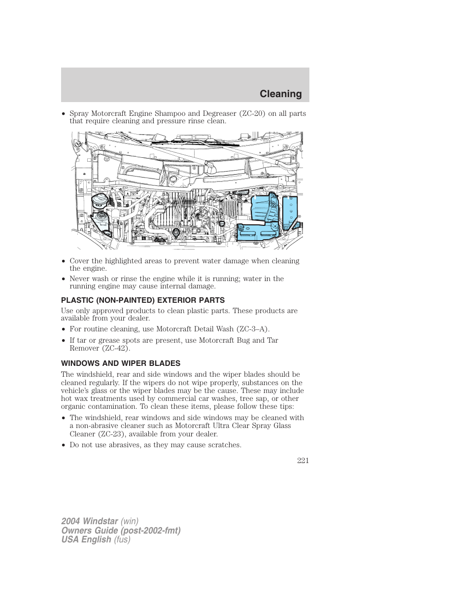 Cleaning | FORD 2004 Freestar v.1 User Manual | Page 221 / 280