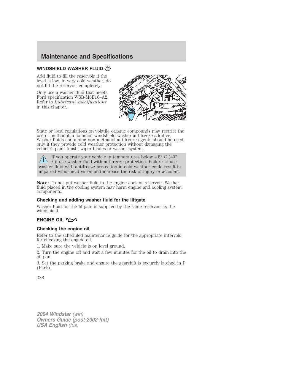 Maintenance and specifications | FORD 2004 Freestar v.1 User Manual | Page 228 / 280