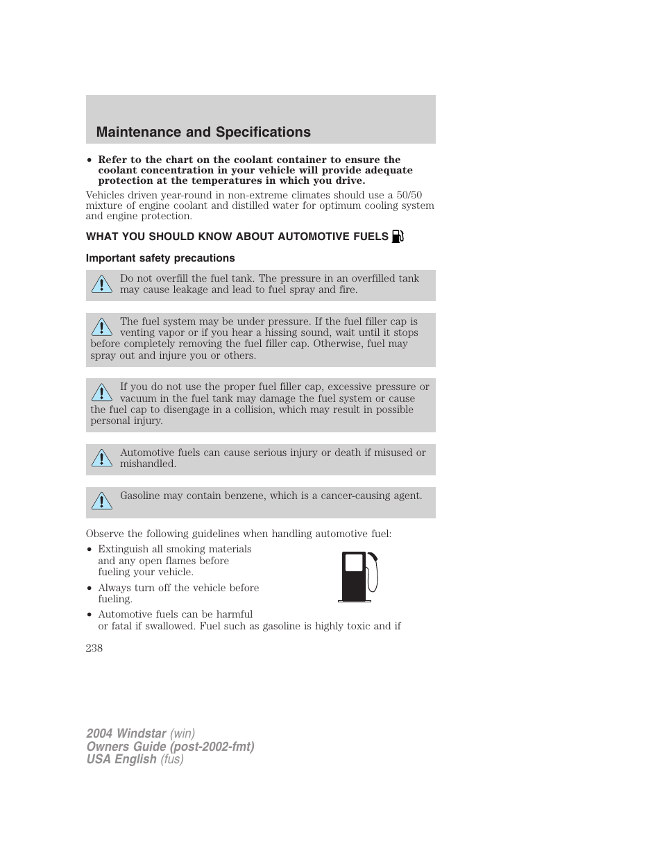 Maintenance and specifications | FORD 2004 Freestar v.1 User Manual | Page 238 / 280