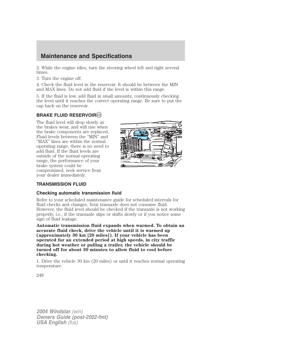 Maintenance and specifications | FORD 2004 Freestar v.1 User Manual | Page 248 / 280