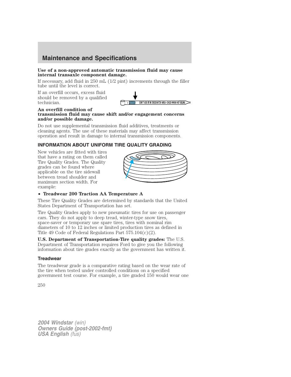 Maintenance and specifications | FORD 2004 Freestar v.1 User Manual | Page 250 / 280