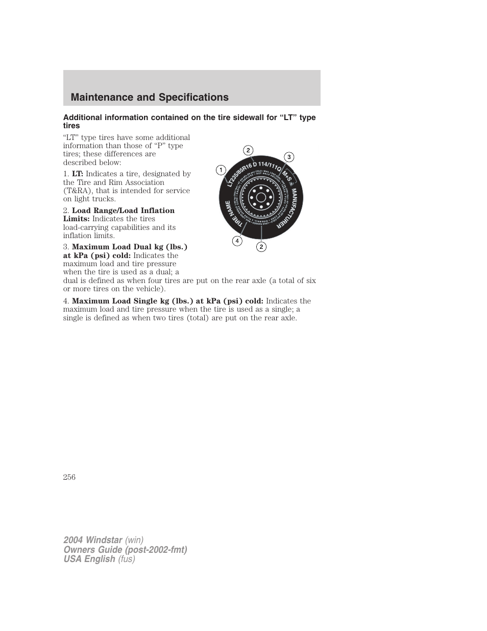 Maintenance and specifications | FORD 2004 Freestar v.1 User Manual | Page 256 / 280