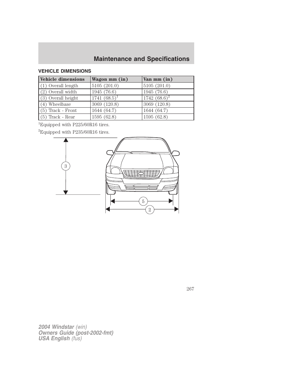 Maintenance and specifications | FORD 2004 Freestar v.1 User Manual | Page 267 / 280