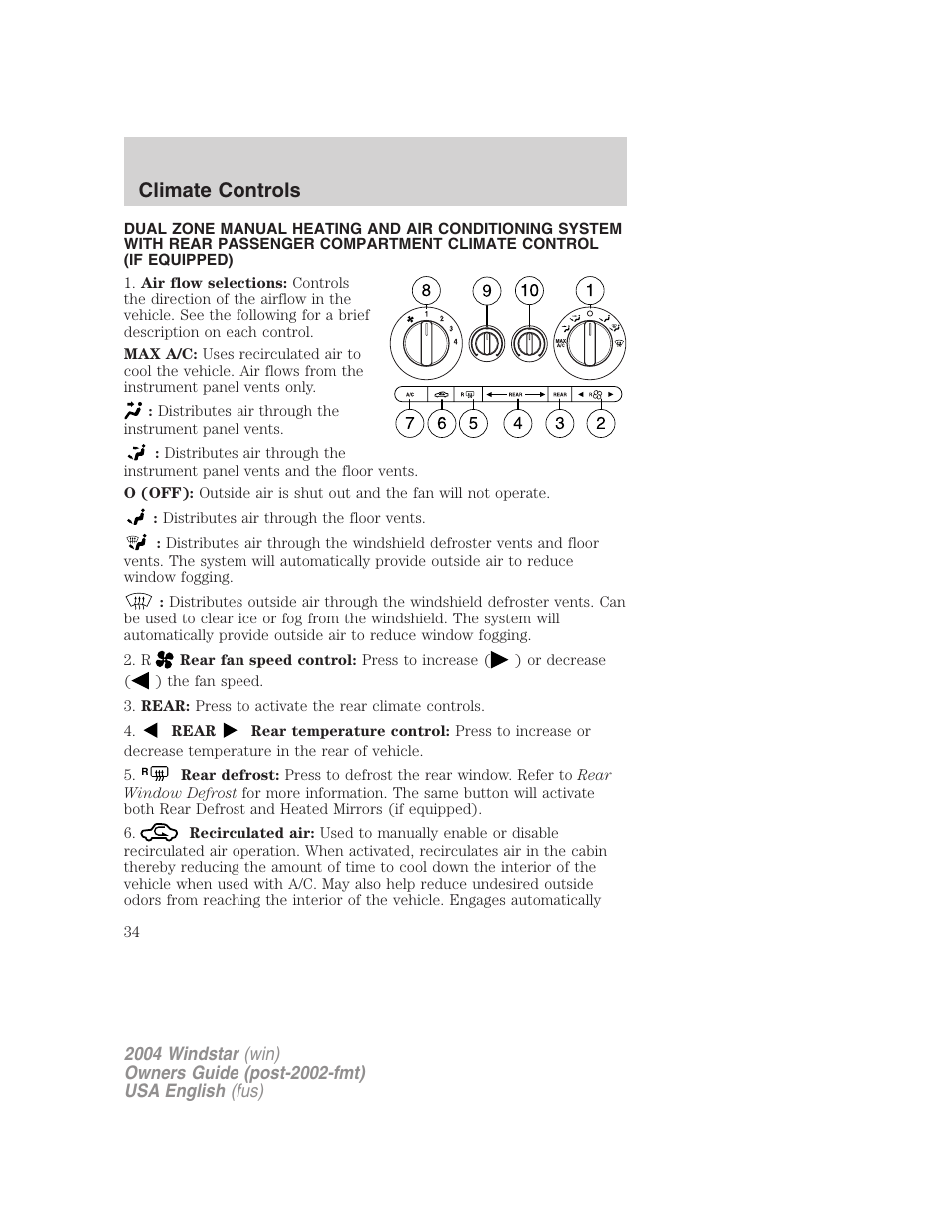 Climate controls | FORD 2004 Freestar v.1 User Manual | Page 34 / 280