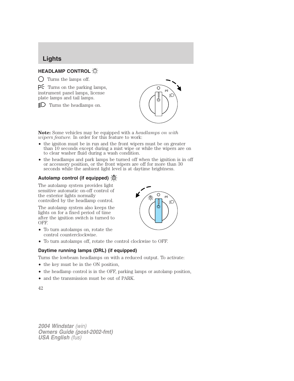 Lights | FORD 2004 Freestar v.1 User Manual | Page 42 / 280