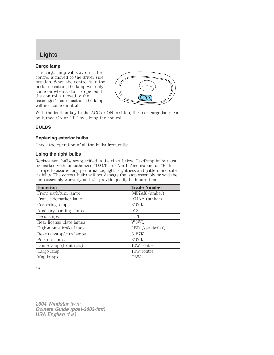 Lights | FORD 2004 Freestar v.1 User Manual | Page 48 / 280