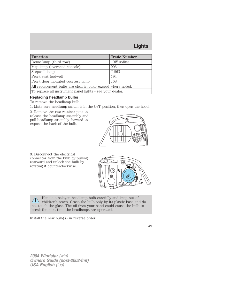 Lights | FORD 2004 Freestar v.1 User Manual | Page 49 / 280