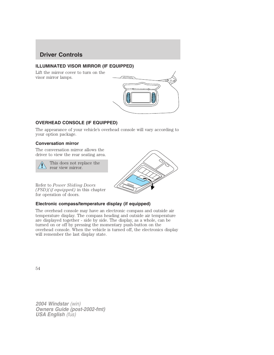 Driver controls | FORD 2004 Freestar v.1 User Manual | Page 54 / 280