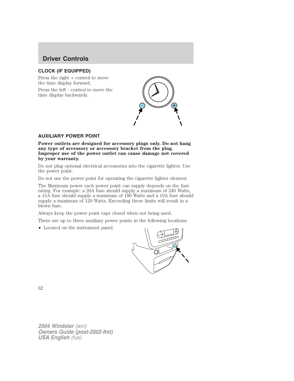 Driver controls | FORD 2004 Freestar v.1 User Manual | Page 62 / 280