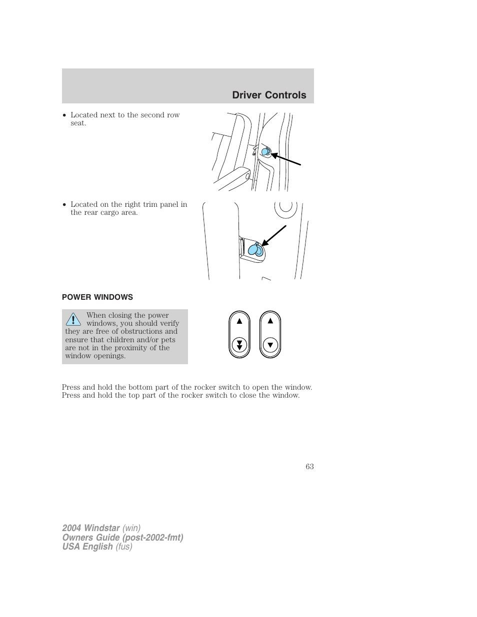 Driver controls | FORD 2004 Freestar v.1 User Manual | Page 63 / 280