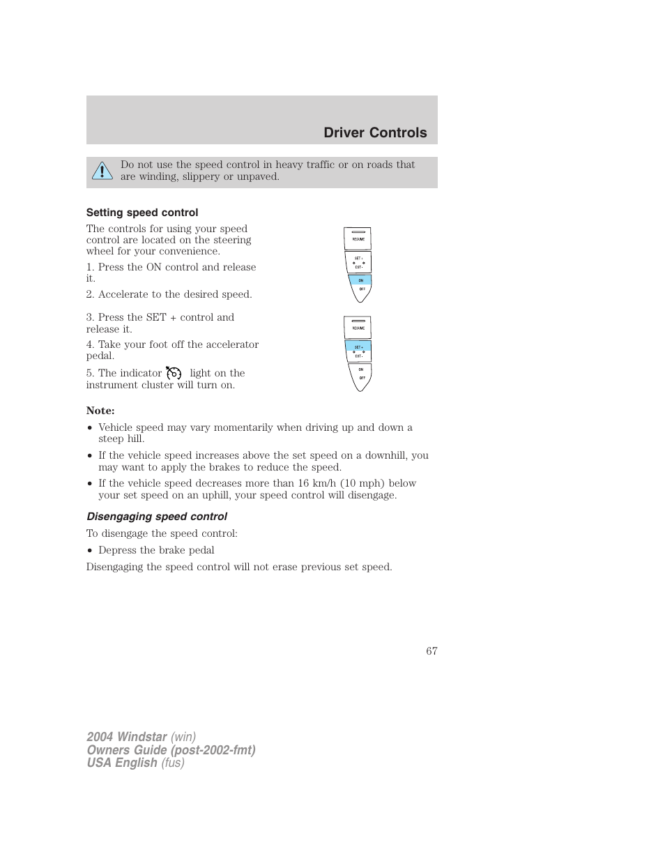 Driver controls | FORD 2004 Freestar v.1 User Manual | Page 67 / 280