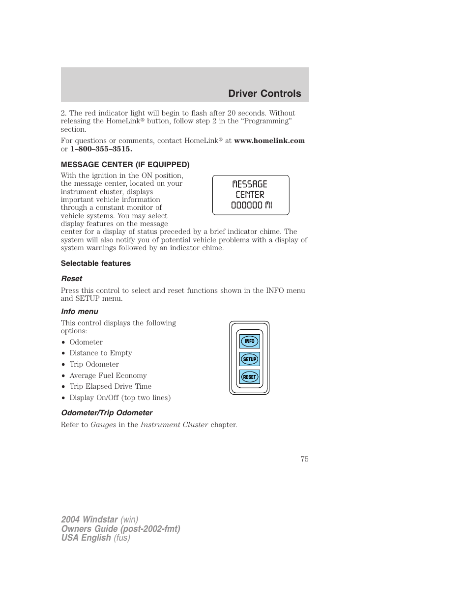 Driver controls | FORD 2004 Freestar v.1 User Manual | Page 75 / 280