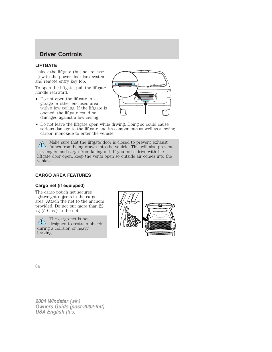 Driver controls | FORD 2004 Freestar v.1 User Manual | Page 84 / 280