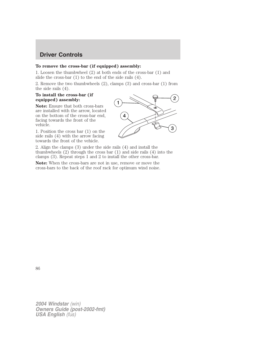 Driver controls | FORD 2004 Freestar v.1 User Manual | Page 86 / 280