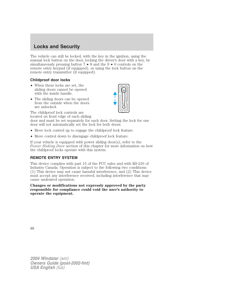 Locks and security | FORD 2004 Freestar v.1 User Manual | Page 88 / 280