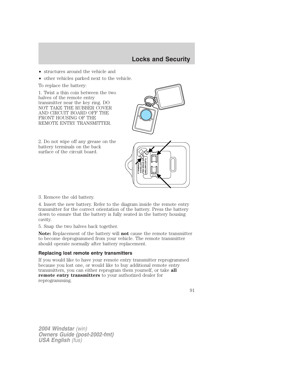 Locks and security | FORD 2004 Freestar v.1 User Manual | Page 91 / 280