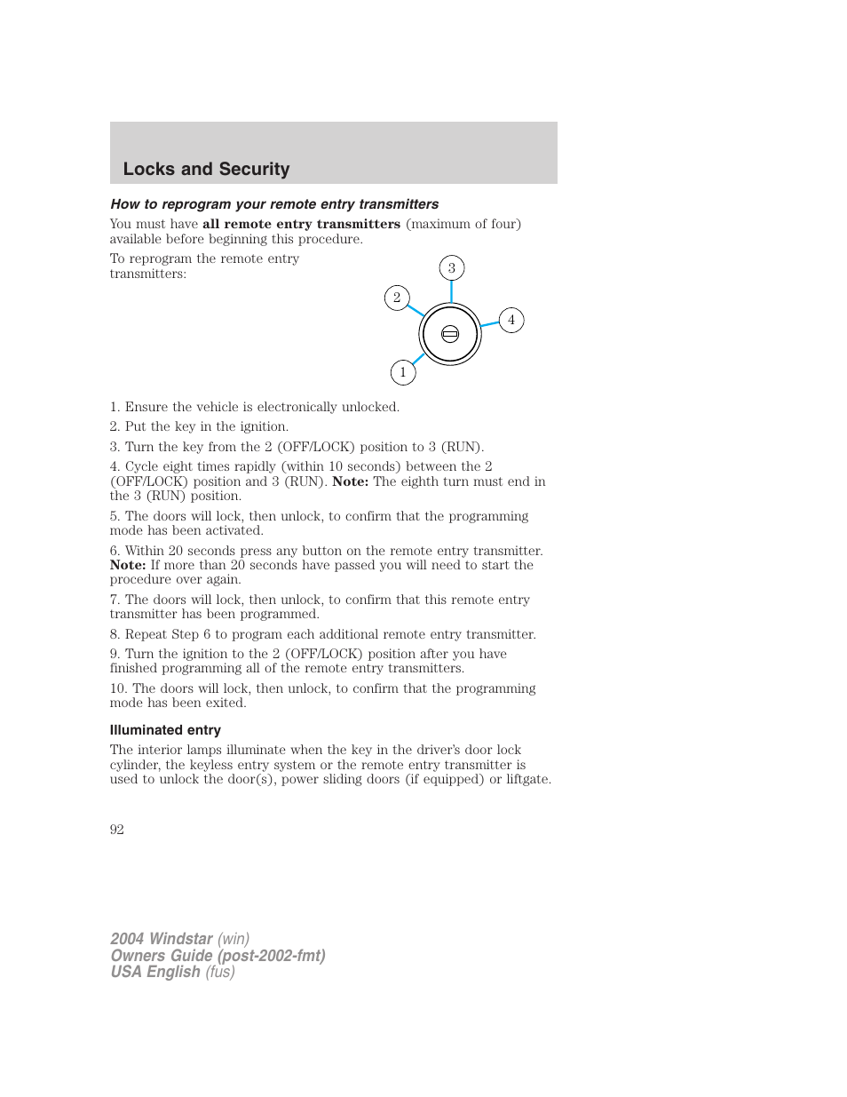 Locks and security | FORD 2004 Freestar v.1 User Manual | Page 92 / 280