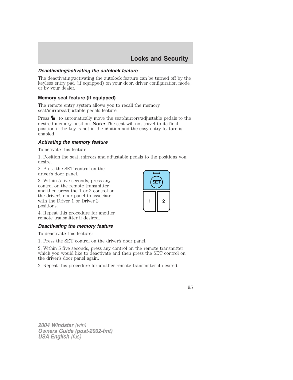 Locks and security | FORD 2004 Freestar v.1 User Manual | Page 95 / 280