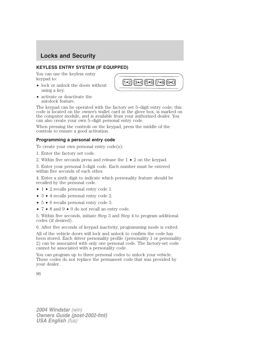 Locks and security | FORD 2004 Freestar v.1 User Manual | Page 96 / 280