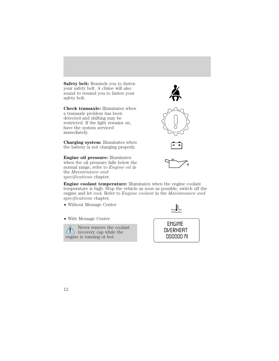 Instrument cluster | FORD 2004 Freestar v.2 User Manual | Page 13 / 289