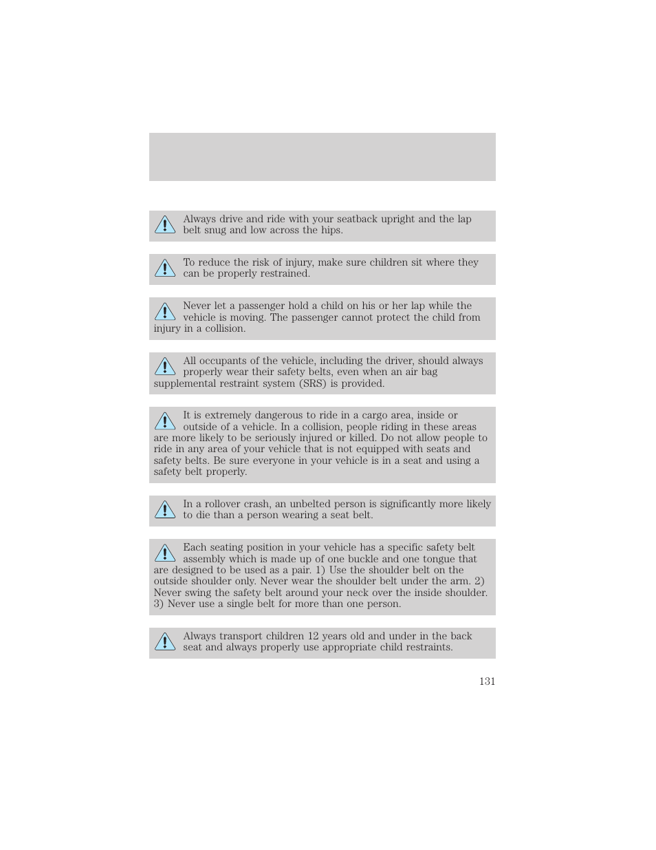 Seating and safety restraints | FORD 2004 Freestar v.2 User Manual | Page 132 / 289