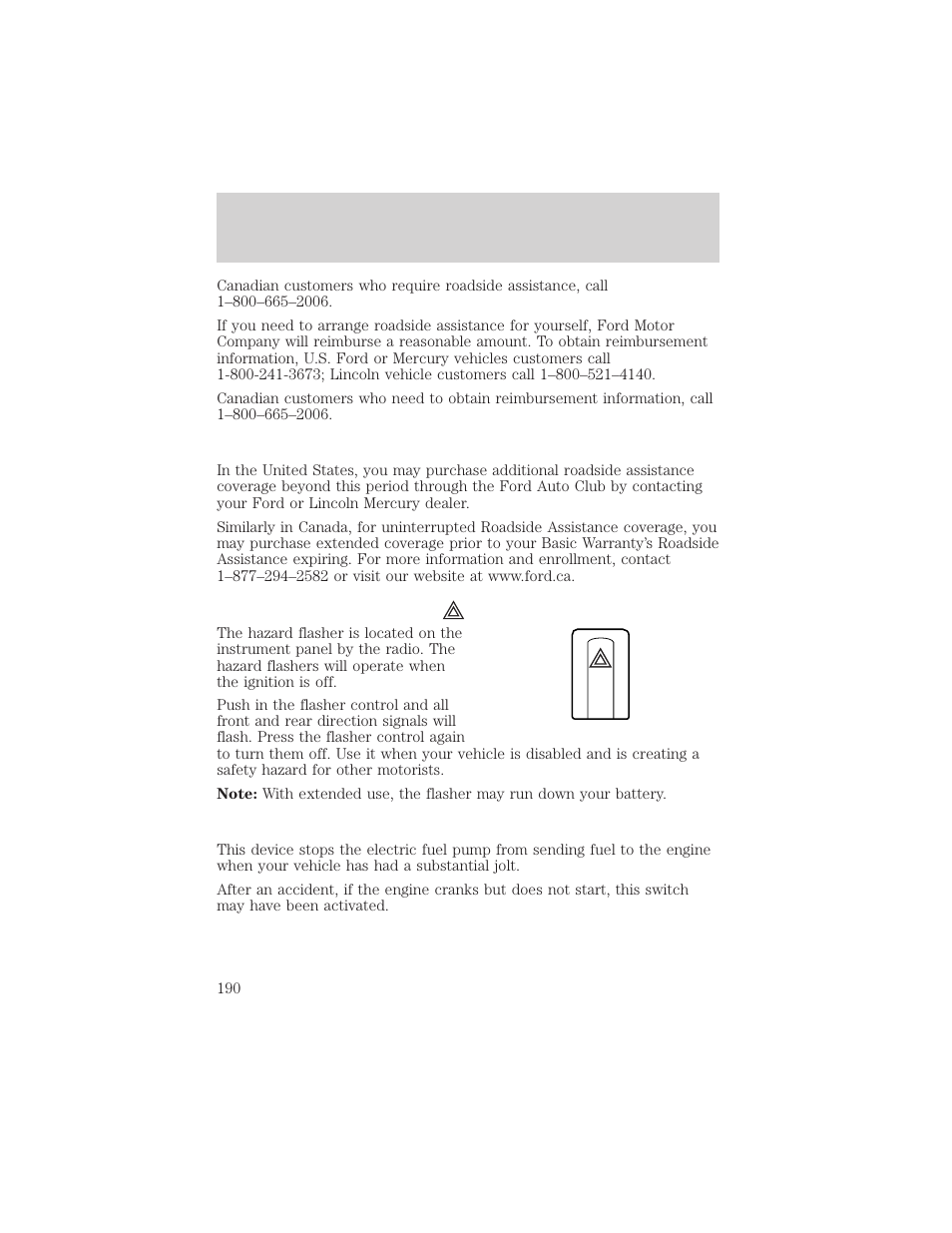 Roadside emergencies | FORD 2004 Freestar v.2 User Manual | Page 191 / 289