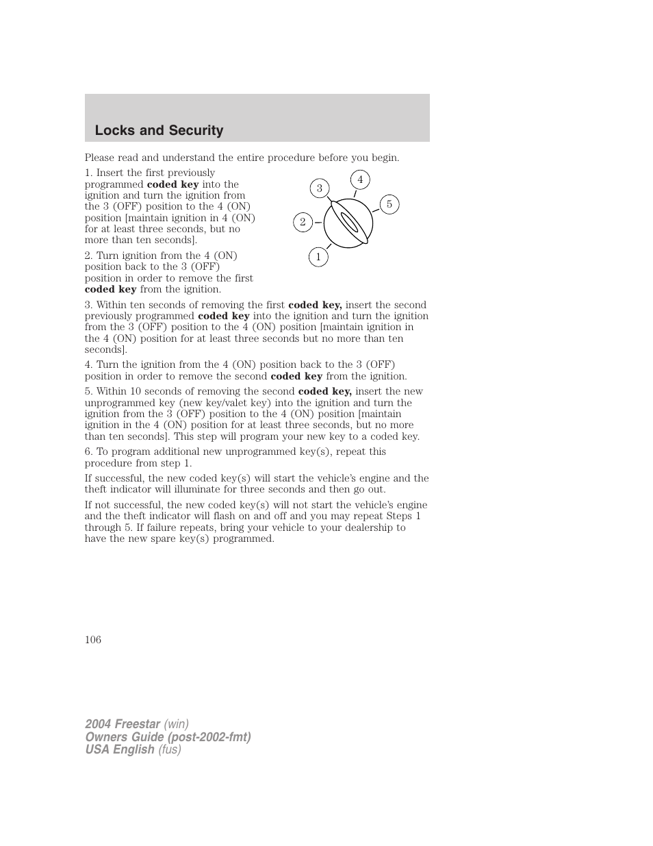 Locks and security | FORD 2004 Freestar v.3 User Manual | Page 106 / 296