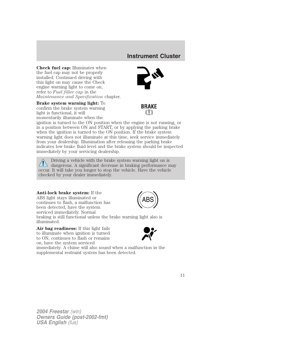 FORD 2004 Freestar v.3 User Manual | Page 11 / 296