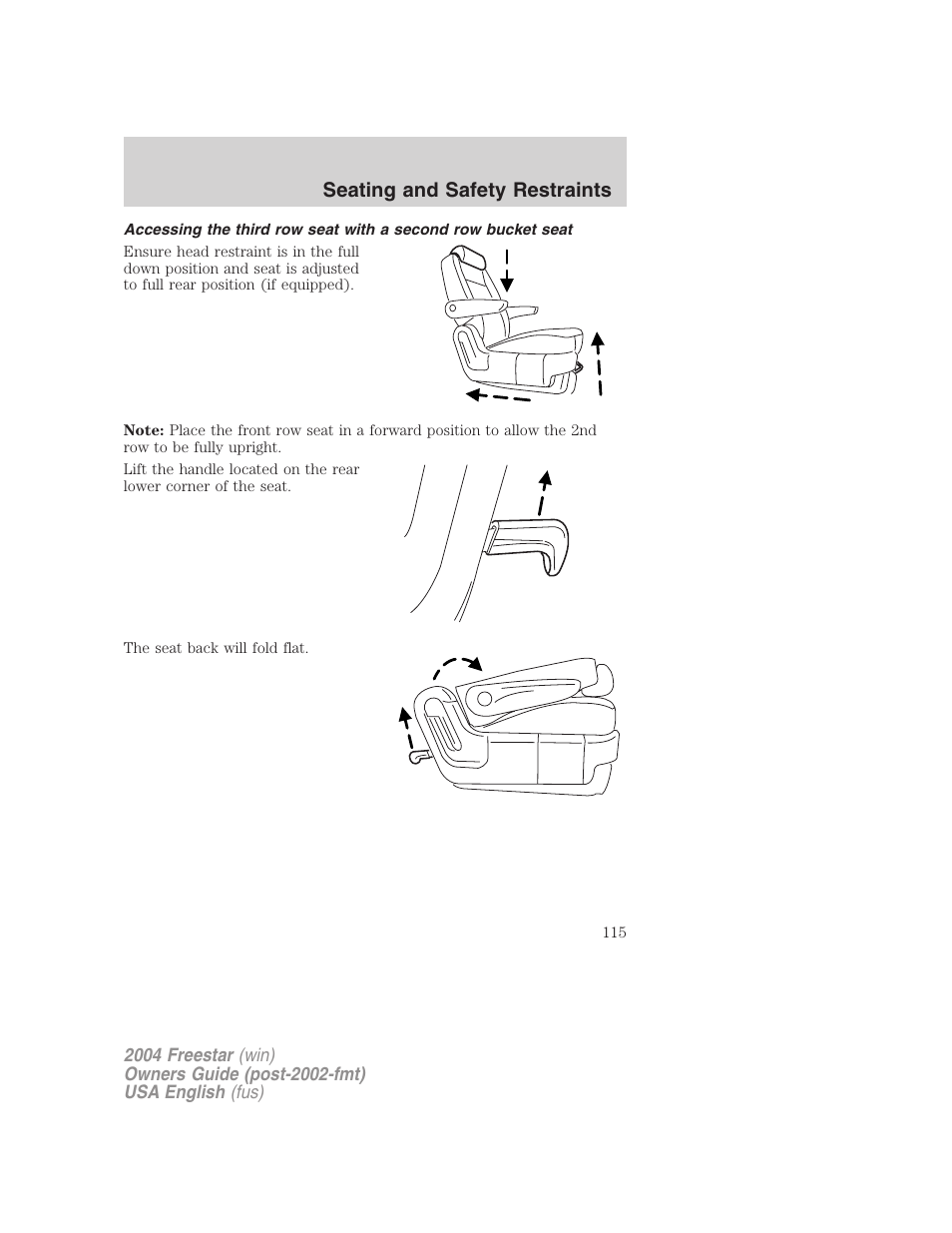 Seating and safety restraints | FORD 2004 Freestar v.3 User Manual | Page 115 / 296