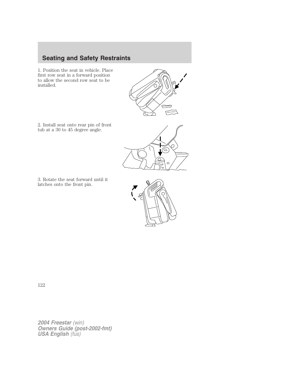 Seating and safety restraints | FORD 2004 Freestar v.3 User Manual | Page 122 / 296